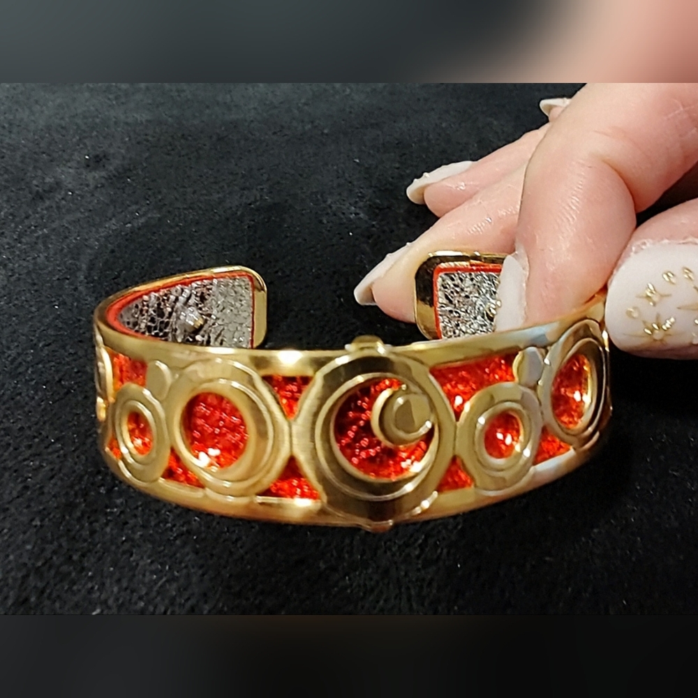 Brighton Muai Cristo Gold Tone and Red Convertible Cuff Bracelet